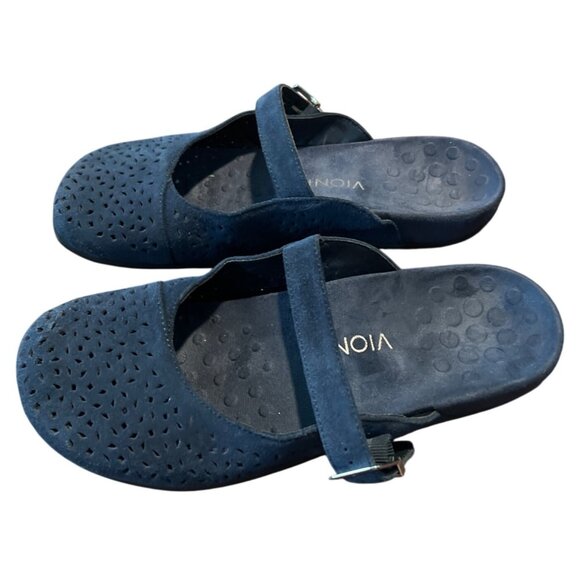 Vionic Lidia Supportive Slip on Perforated Suede Mule/Mary Jane Slides 10 Navy - Picture 5 of 8